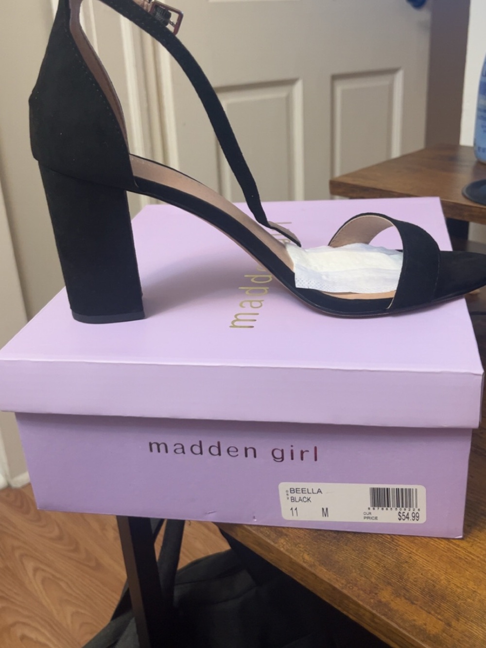 Madden Girl Black Suede T-Strap Block Heel Sandals
